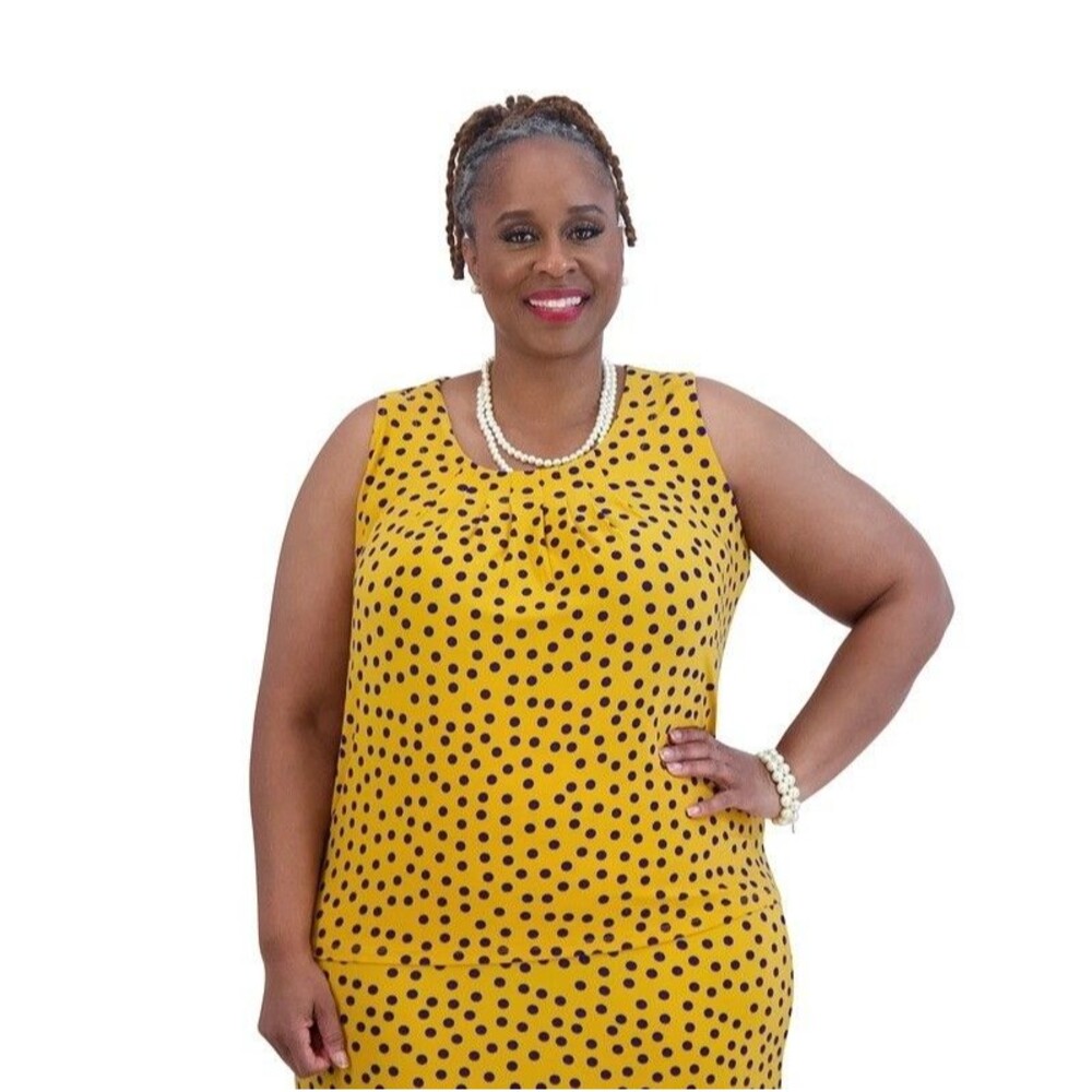 Kasper Womens Plus 2X Gold Dot Print Pleated Neck Sleeveless Top NWT CG58